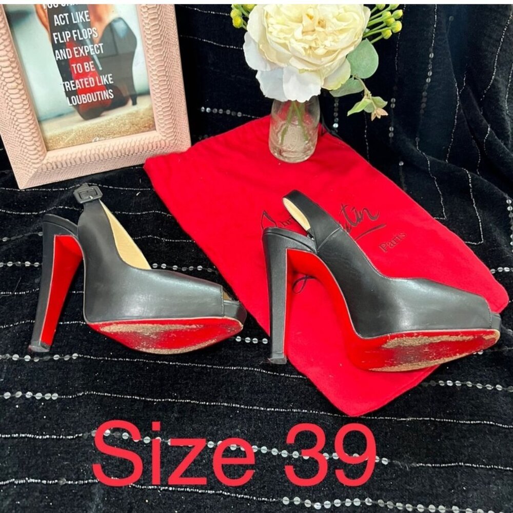 Christian Louboutin peep to black heel red bottom size 39 - Picture 4 of 4